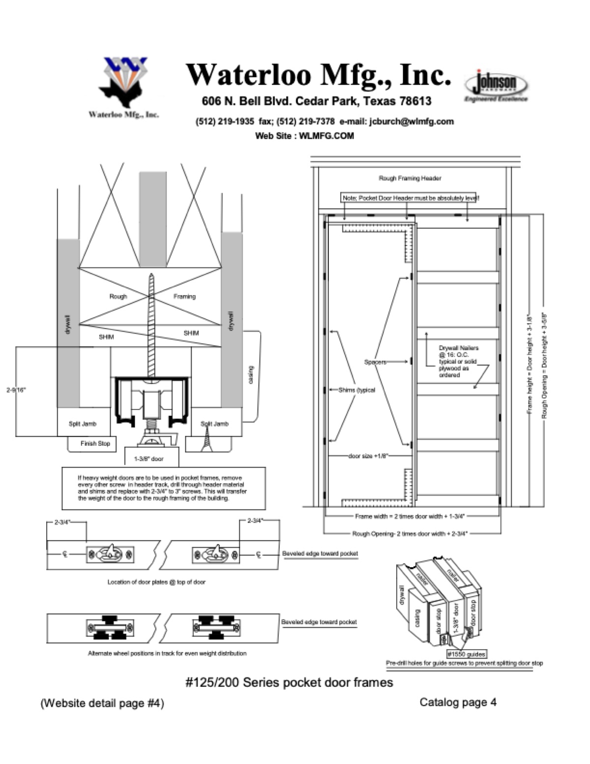 Pocket door frame technical cross-section drawing